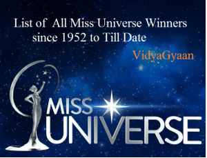List of  All Miss Universe Winners since 1952 to Till Date