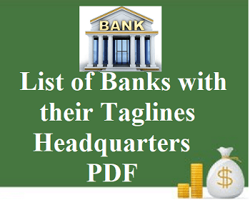 List of Banks with their Taglines, Headquarters PDF